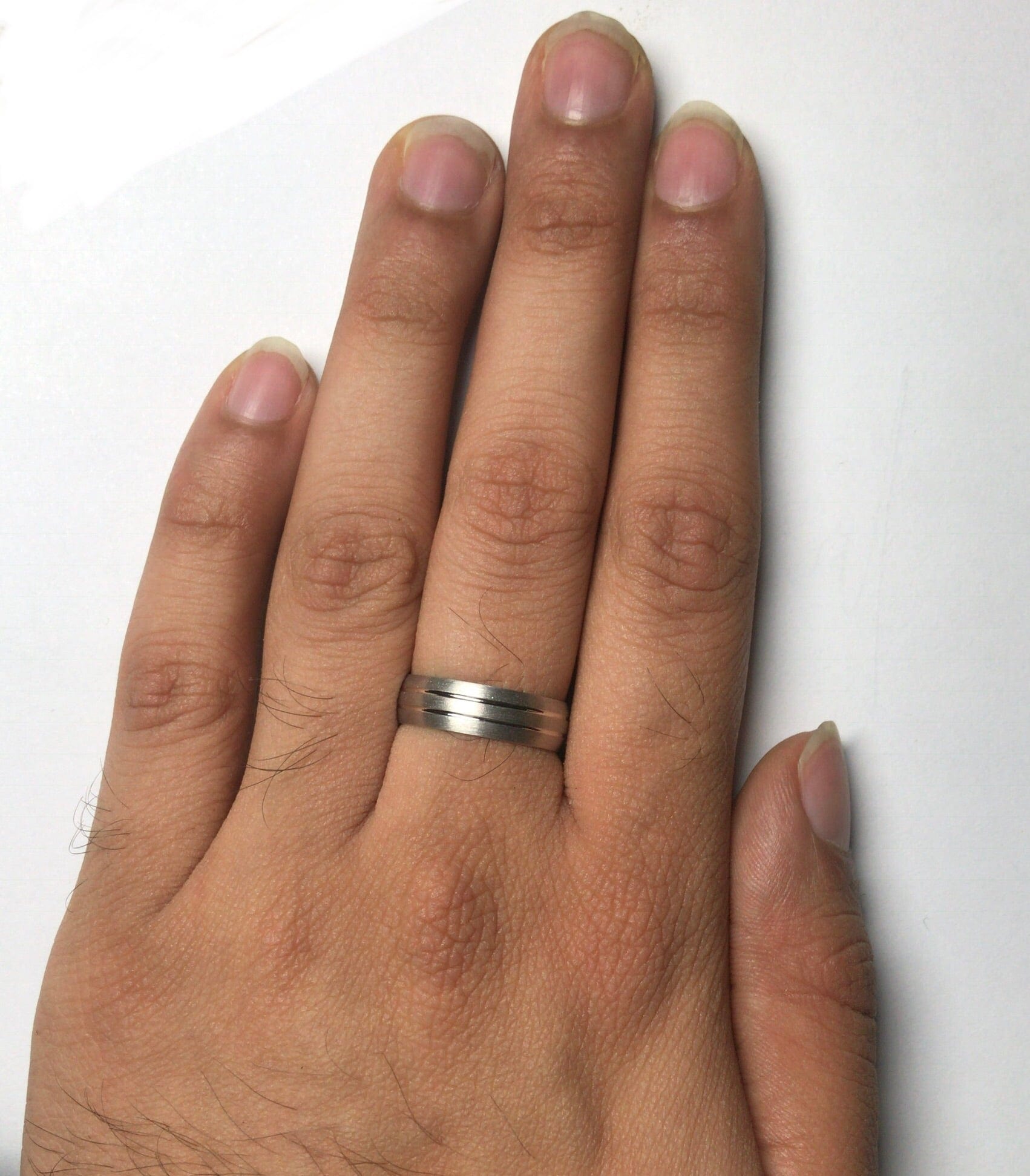 Jewelove™ Rings Men's Band only Ready to Ship - Ring Size 18, Simple Platinum Ring for Him with 2 Line Grooves JL PT 568