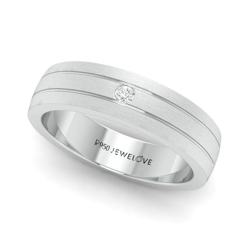 Jewelove™ Rings Men's Band only / SI IJ Ready to Ship - Ring Size 22, Single Diamond Matte Finish Platinum Band for Men JL PT 665