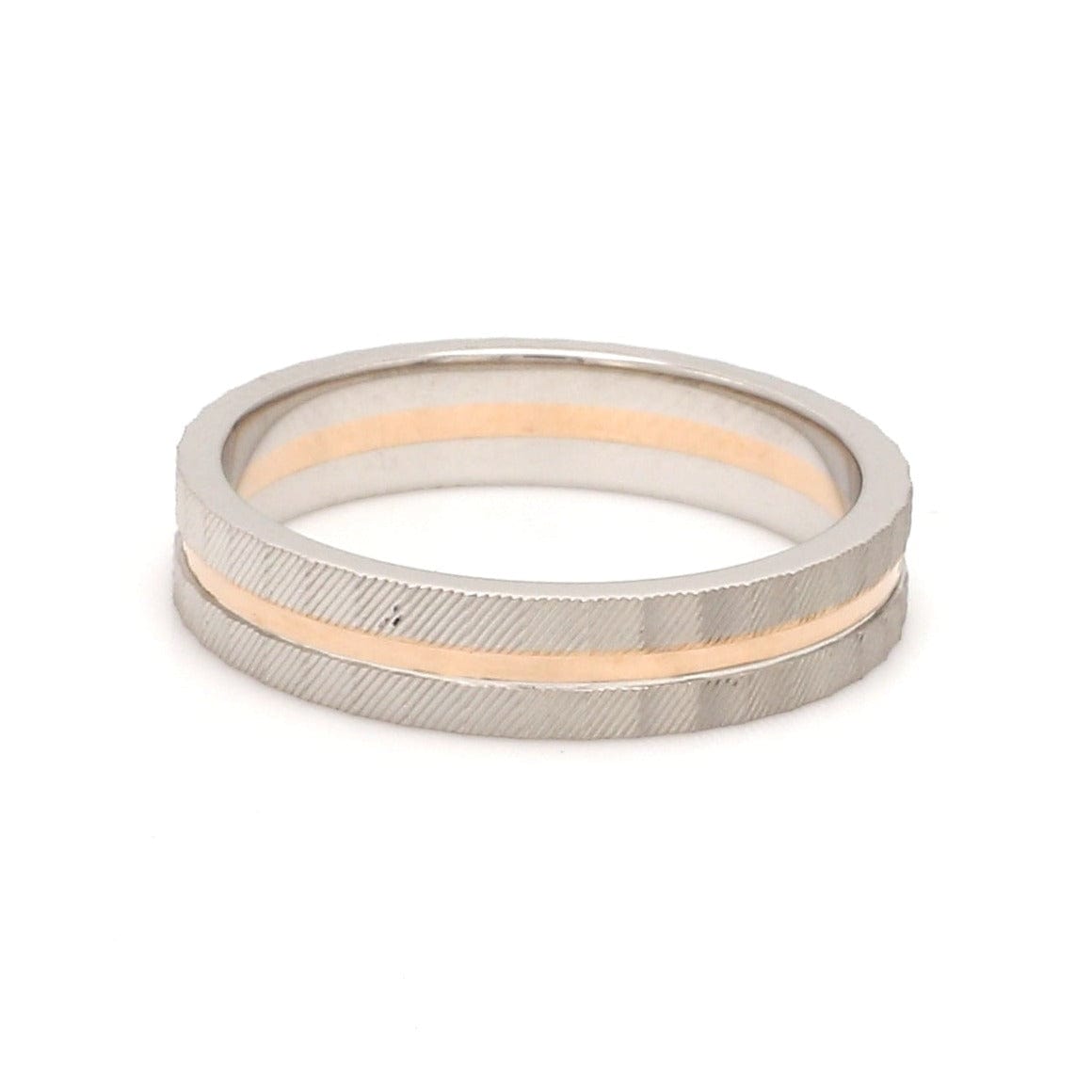 Jewelove™ Rings Ready to Ship - Ring Sizes 12, 21 - Designer Platinum & Rose Gold Couple Rings with a Groove JL PT 1128