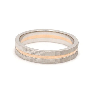 Jewelove™ Rings Ready to Ship - Ring Sizes 12, 21 - Designer Platinum & Rose Gold Couple Rings with a Groove JL PT 1128