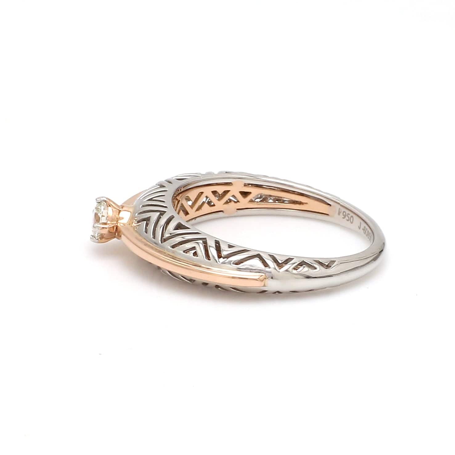 Side View of Platinum & Rose Gold Couple Rings with Single Diamonds for Women JL PT 952