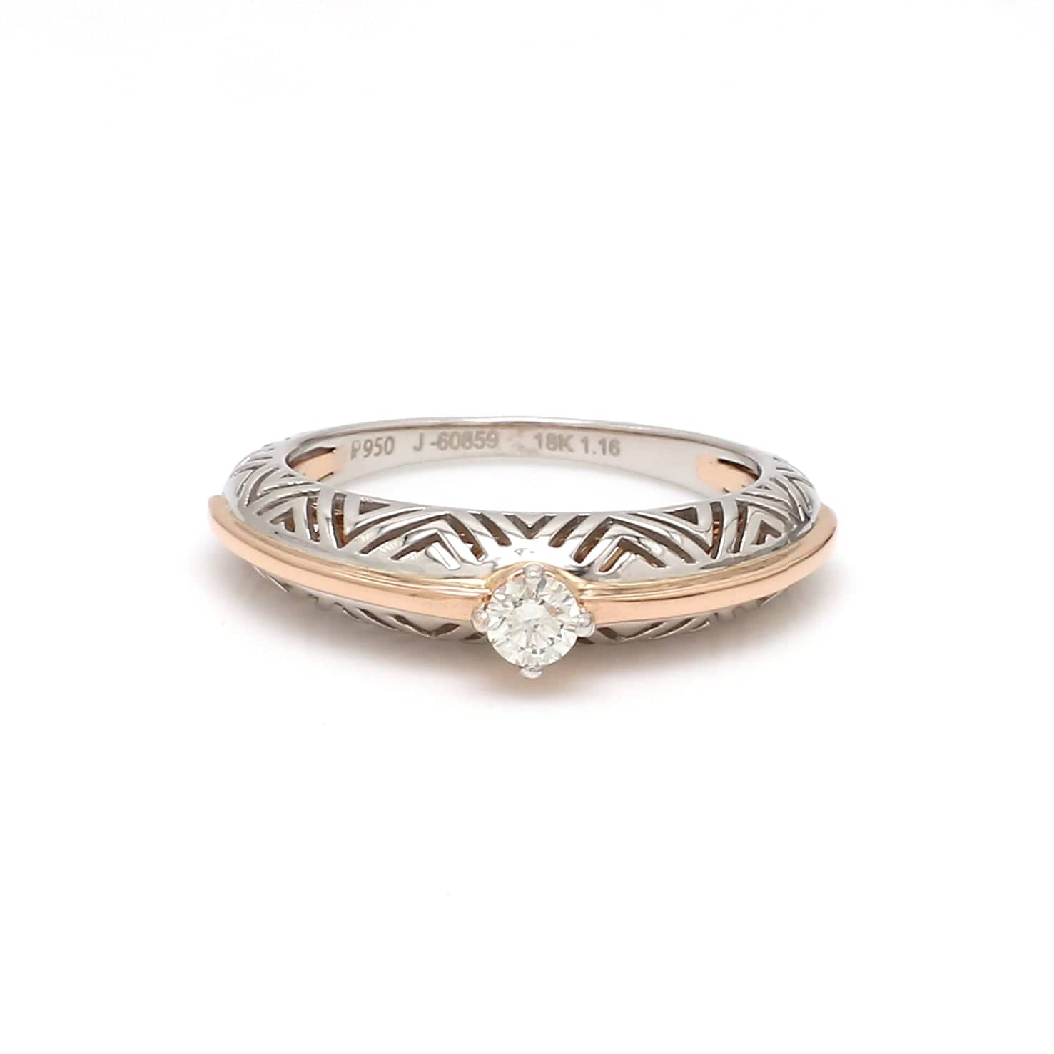 Front View of Platinum & Rose Gold Couple Rings with Single Diamonds for Women JL PT 952