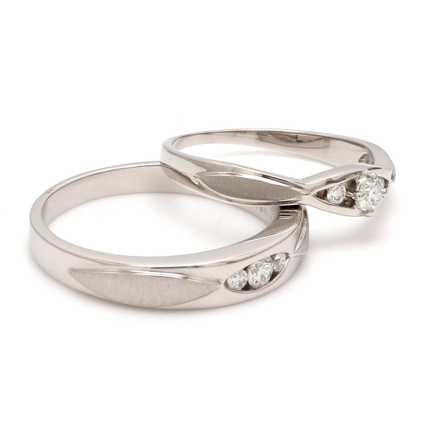 Jewelove™ Rings Ready to Ship - Ring Sizes 21, 14 United Three Diamond Platinum Love Bands JL PT 588