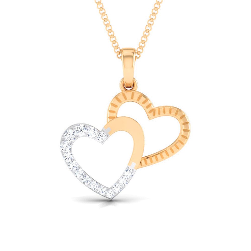 Jewelove™ Pendants SI IJ / Yellow Gold Rose Gold & Platinum Double Heart Pendant with Diamonds JL PT P 8111