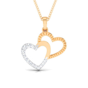 Jewelove™ Pendants SI IJ / Yellow Gold Rose Gold & Platinum Double Heart Pendant with Diamonds JL PT P 8111