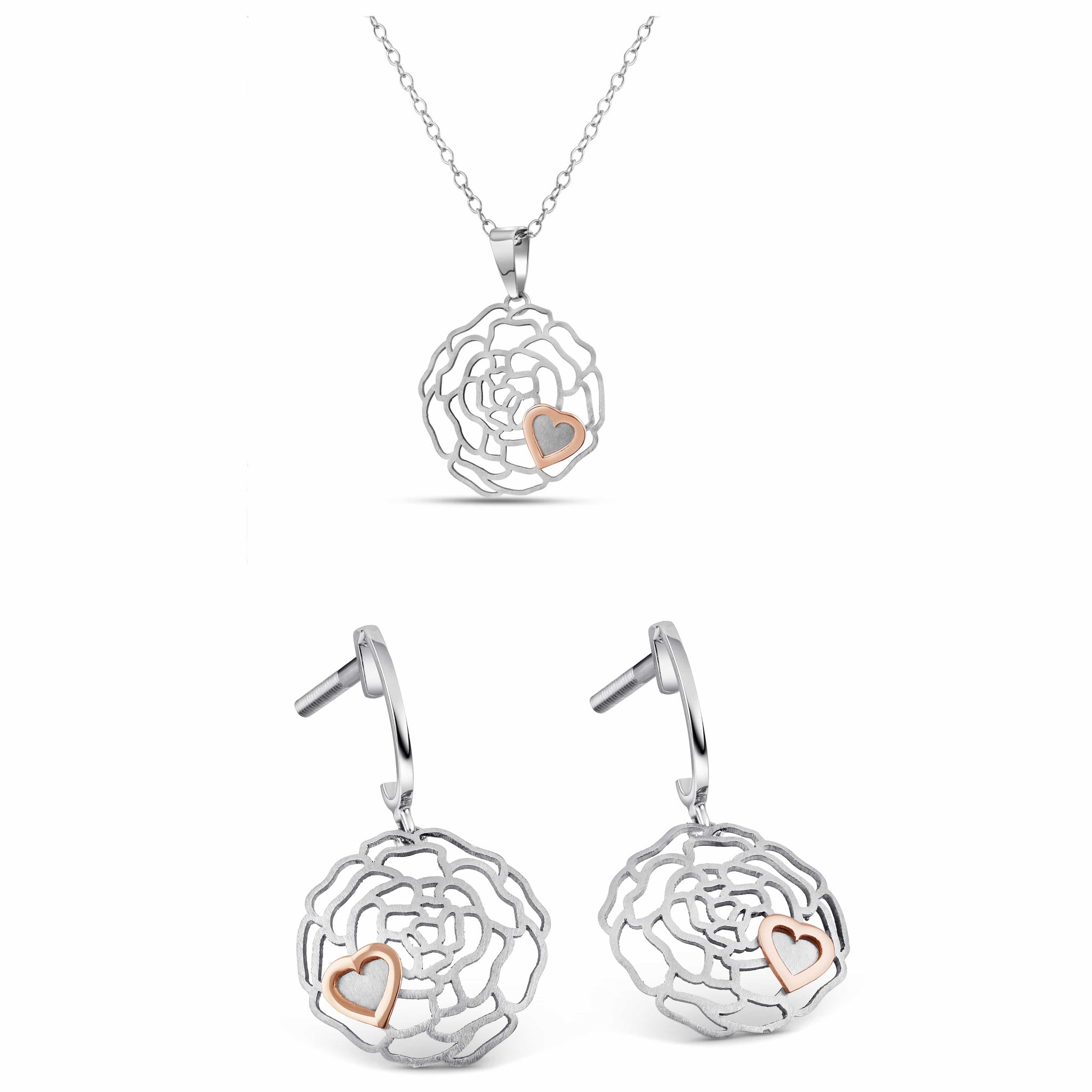 Jewelove™ Pendants & Earrings Pendant Set Rose Heart Pendant Set in Platinum & Rose Gold Fusion JL PT P E 214