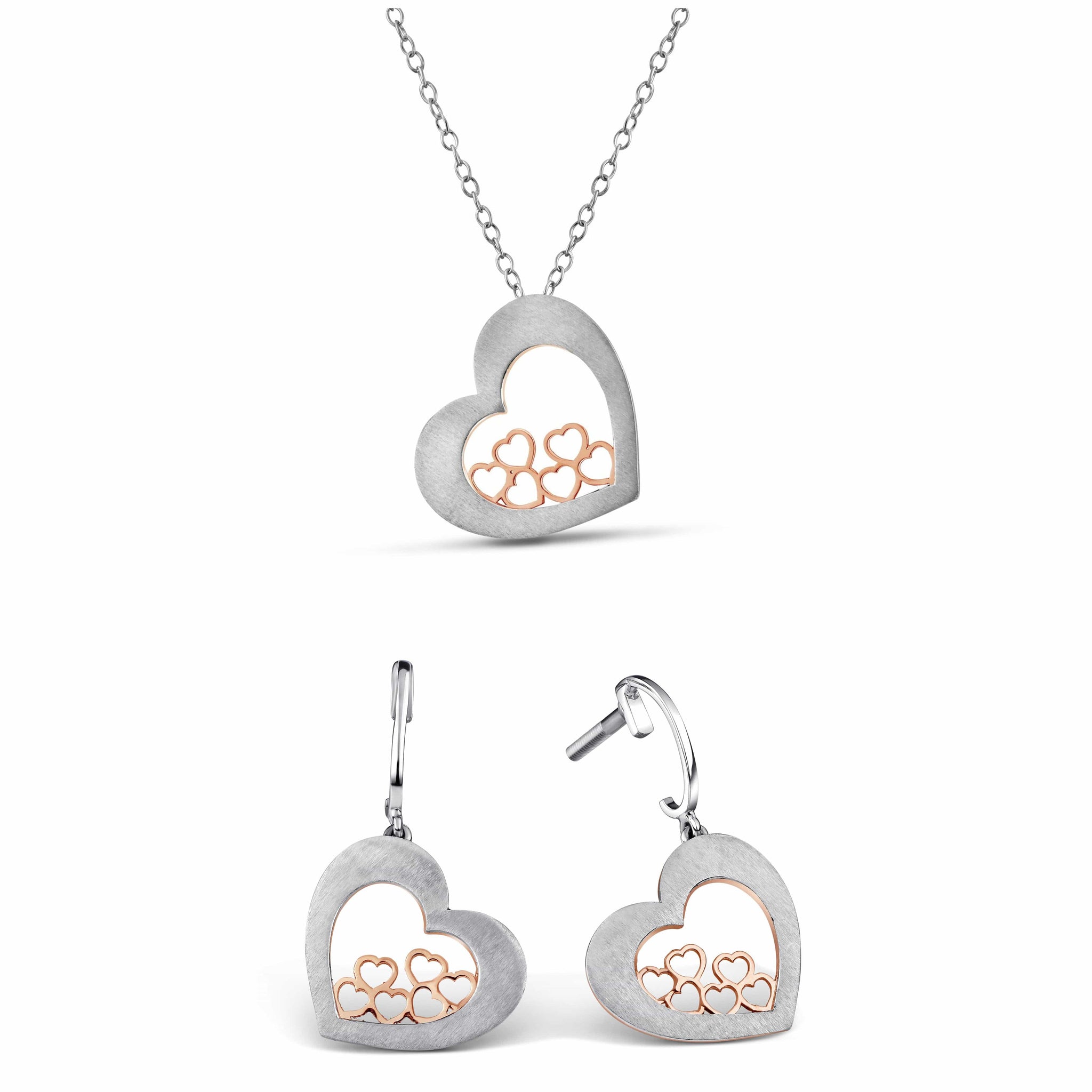 Jewelove™ Pendants & Earrings Pendant Set Rose Heart Pendant Set in Platinum & Rose Gold Fusion JL PT P E 215