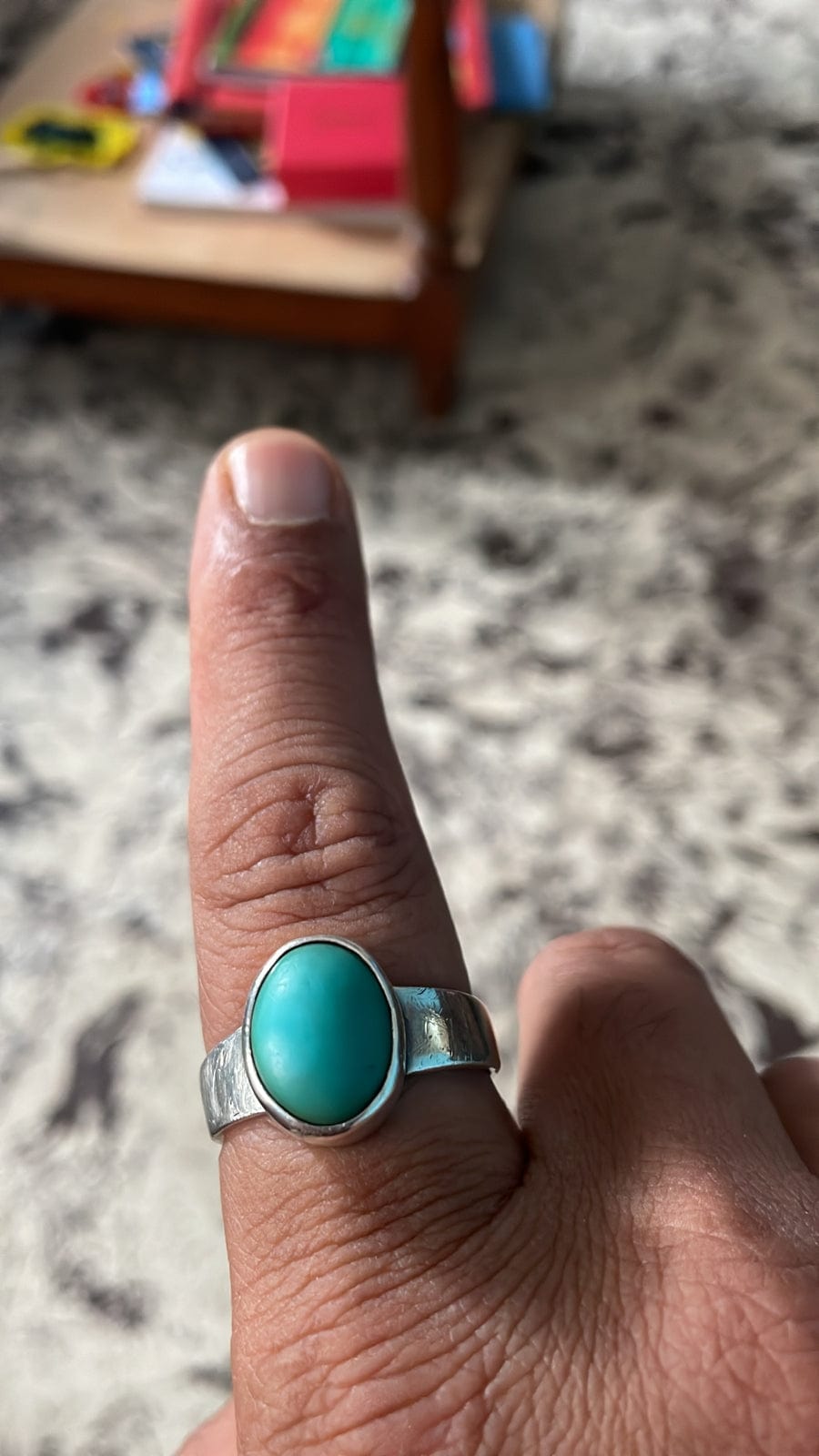 18K Yellow Gold Spider Web Turquoise Ring Size 7 - Yourgreatfinds