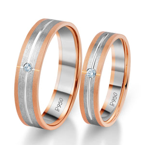 Jewelove™ Rings Both / SI IJ Single Diamond Platinum Love Bands with Rose Gold JL PT 1069