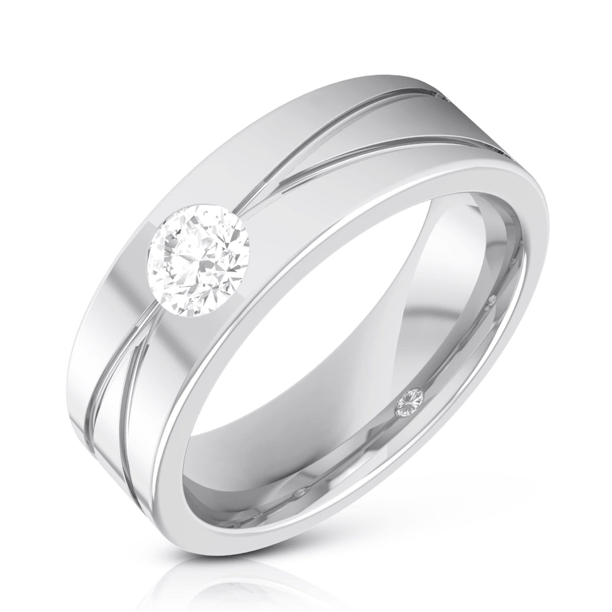 Jewelove™ Rings SI IJ / Men's Band Only Single Diamond Platinum Ring for Men JL PT R-8002