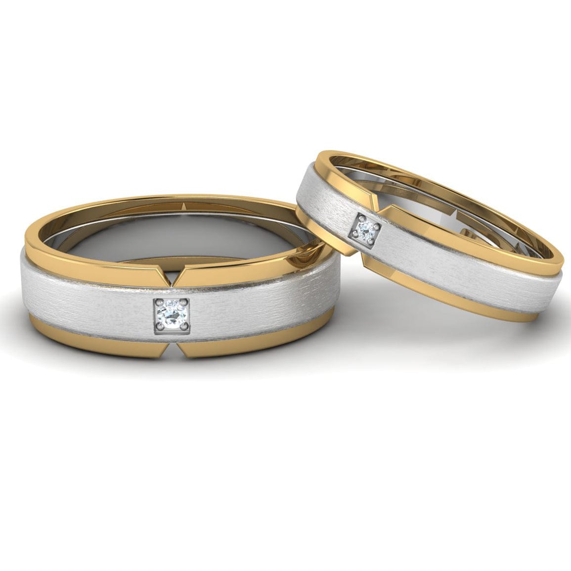 Single Diamond Platinum & Yellow Gold Fusion Couple Rings JL PT 641