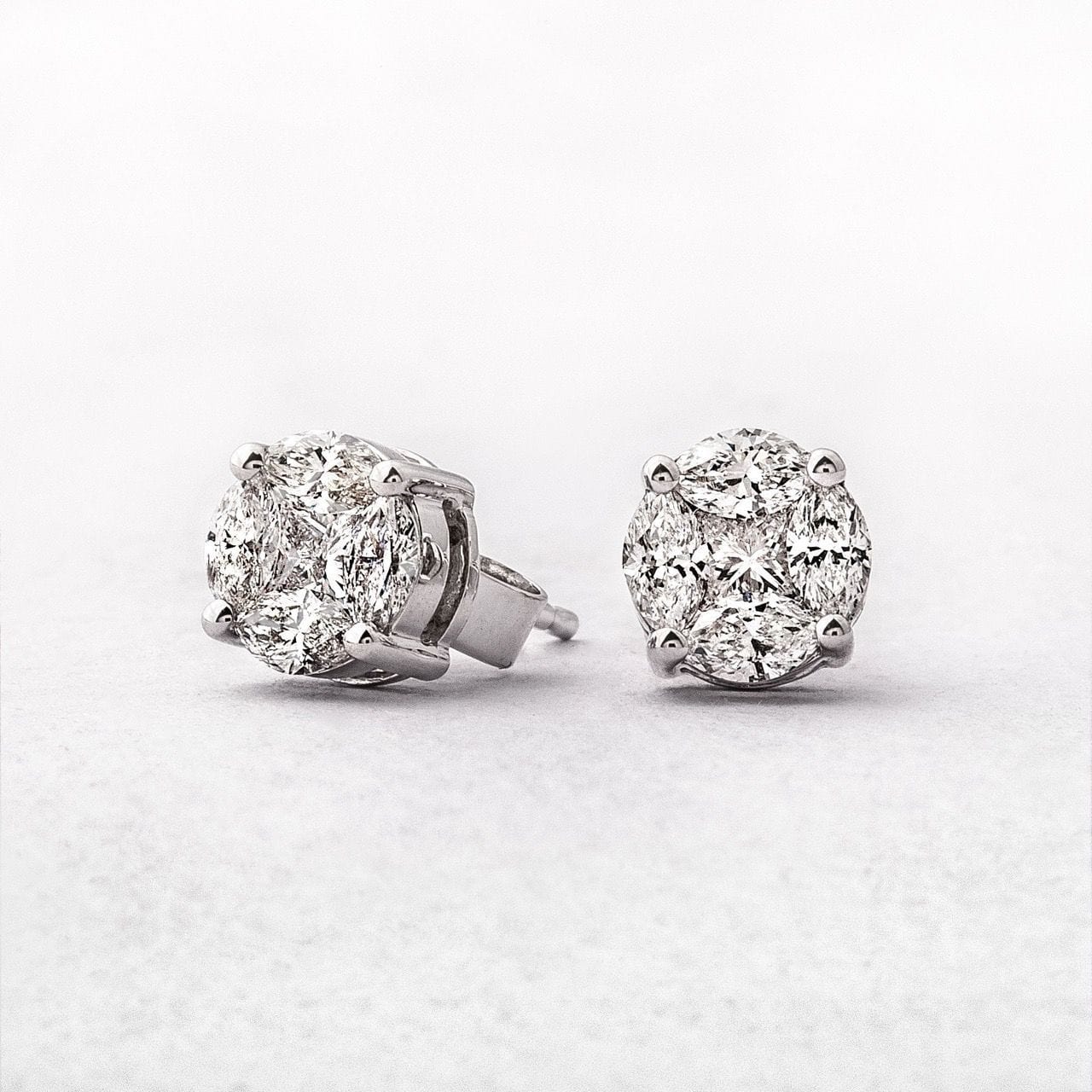 Jewelove™ Earrings Solitaire Look Invisible Setting Earrings in 18K White Gold JL AU E 299