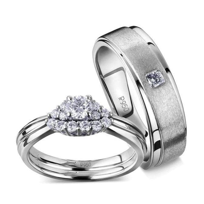 Jewelove™ Rings Both / SI IJ Spark of Love - Platinum Couple Rings with Diamonds JL PT 600