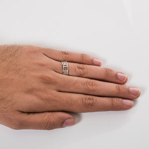 Plain Platinum Couple Ring with a Groove SJ PTO 216 Actual Photo when worn in hand. Finger shot showing how the ring looks when worn in finger and how the cut out groove in the ring comes out beautifully against the skin.