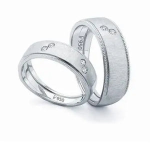 Textured Platinum Love Bands with diamonds SJ PTO 113 - Suranas Jewelove
