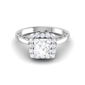 Front View of 30 Pointer Platinum Halo Princes Cut Diamond Solitaire Engagement Ring JL PT 6604