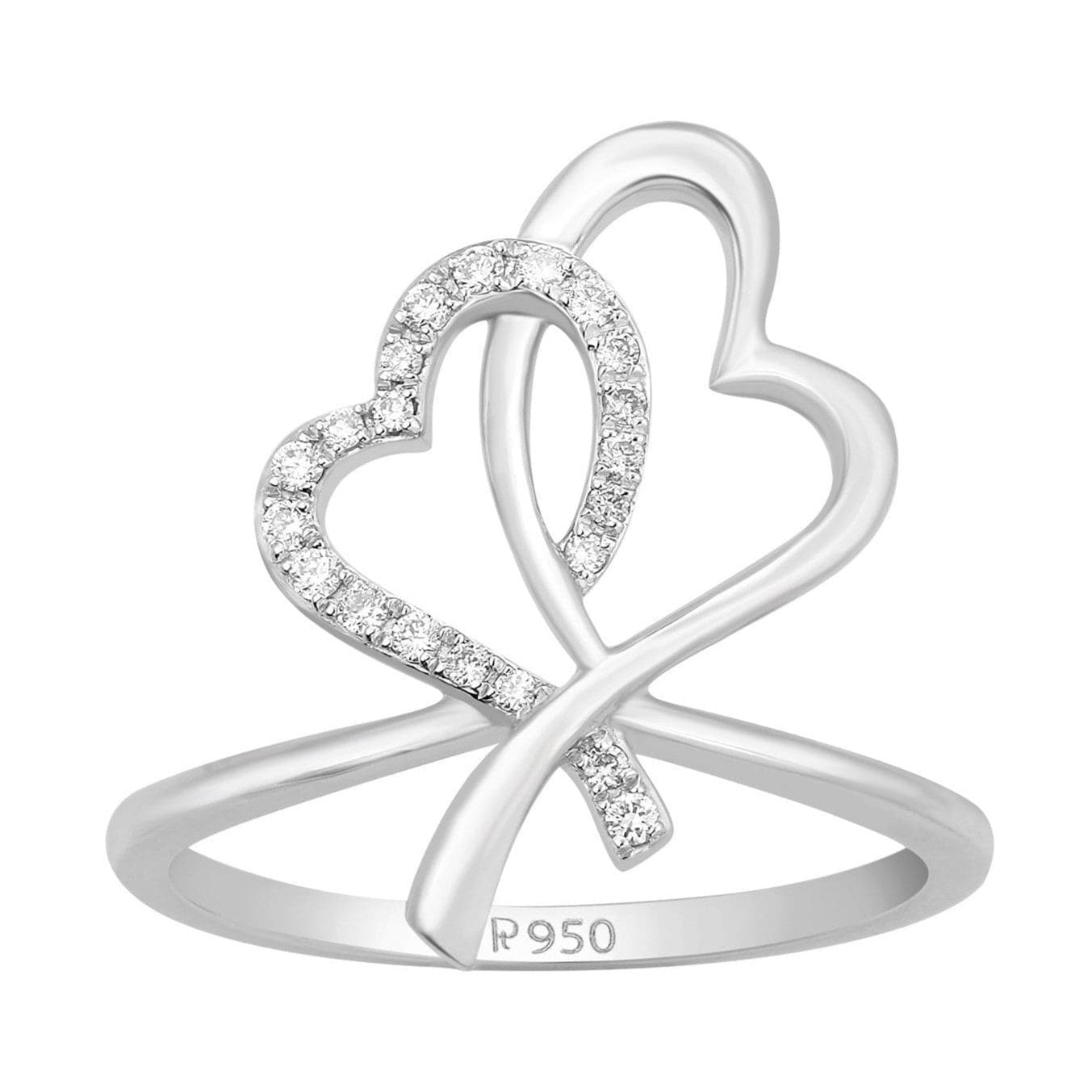 Jewelove™ Rings Two Hearts Platinum Ring with Diamonds JL PT 336