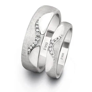 Wavy Platinum Love Bands with Diamonds SJ PTO 213 - Suranas Jewelove
